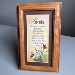 Vtg 1990s Wooden Frame Parents Poem Ramona Cecil Christian Gift Rustic Cottage